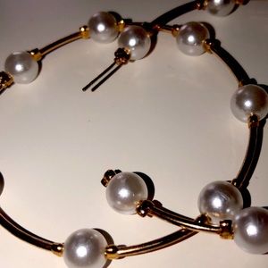 Gold and Pearl Hoop Earrings